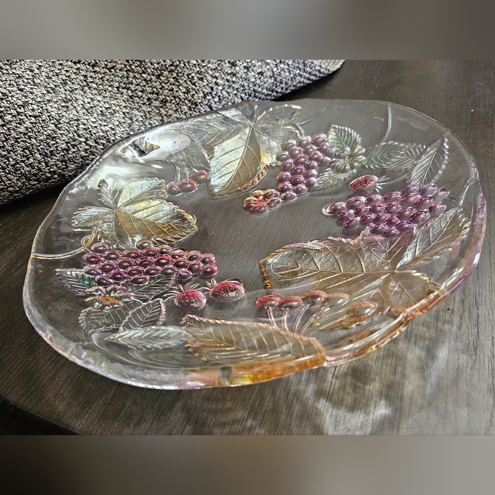 Decorative Glass Plate with Grape Design